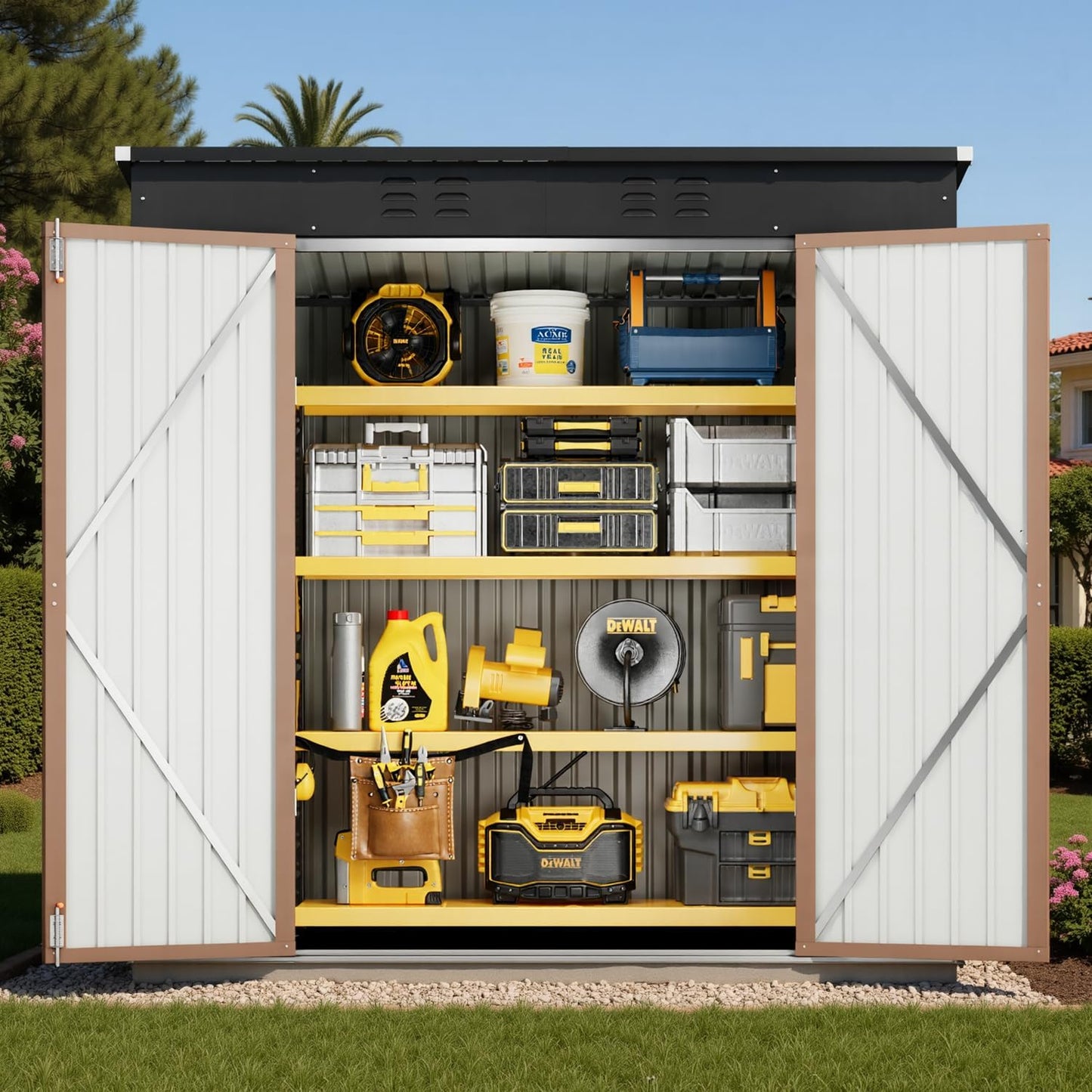 Bealife Outdoor Storage Shed Clearance, Metal Outdoor Storage Cabinet, Waterproof Tool Shed, Lockable Backyard Shed for Garden, Patio and Lawn (Brown, 6' x 4')