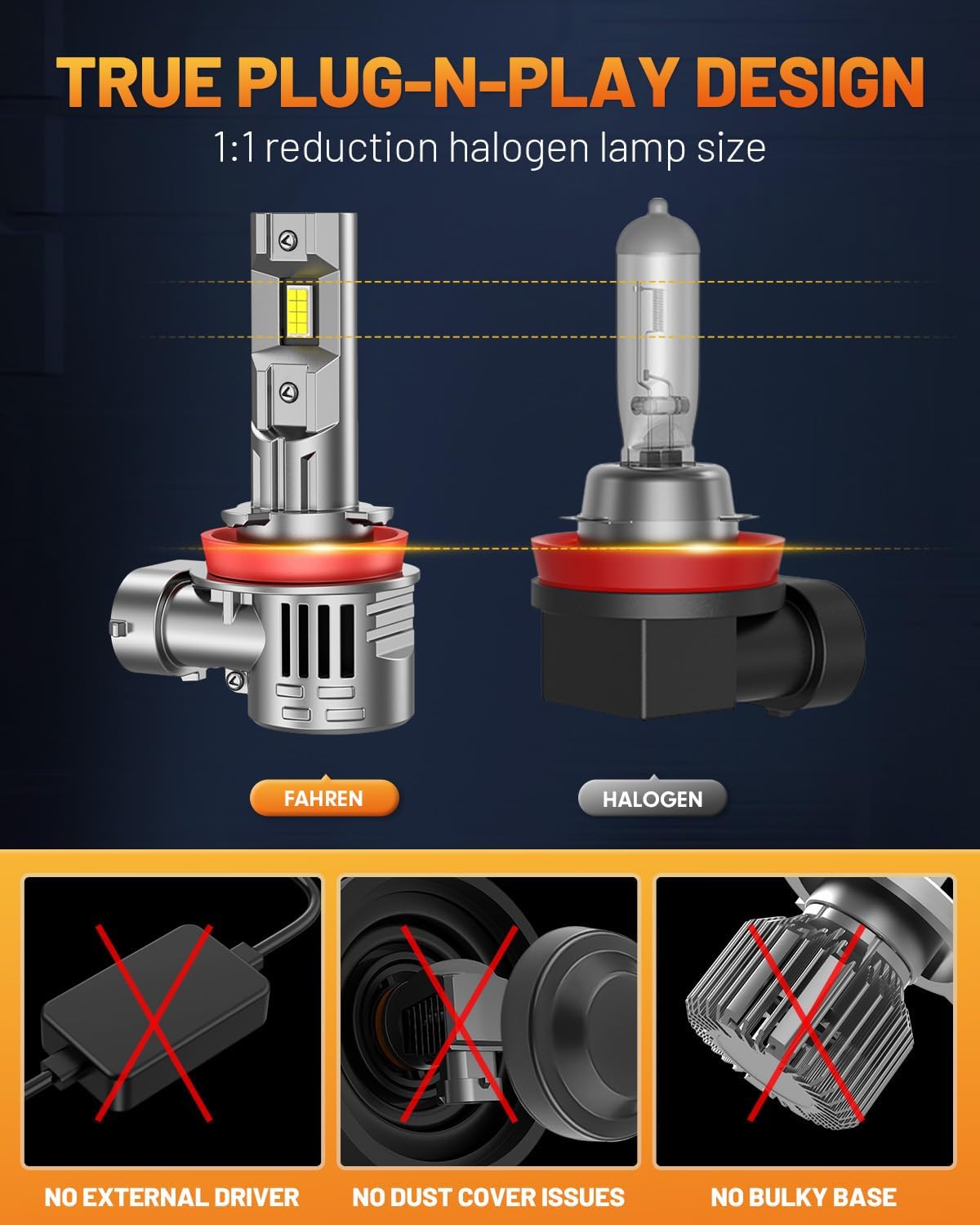 forenner 9005 H11 Light Bulbs Combo 100000LM 1000% Brighter, 2025 Upgraded HB3 H9 H8 Combo Light for Powersports, Real 1:1 Mini Size Plug N Play, Pack of 4