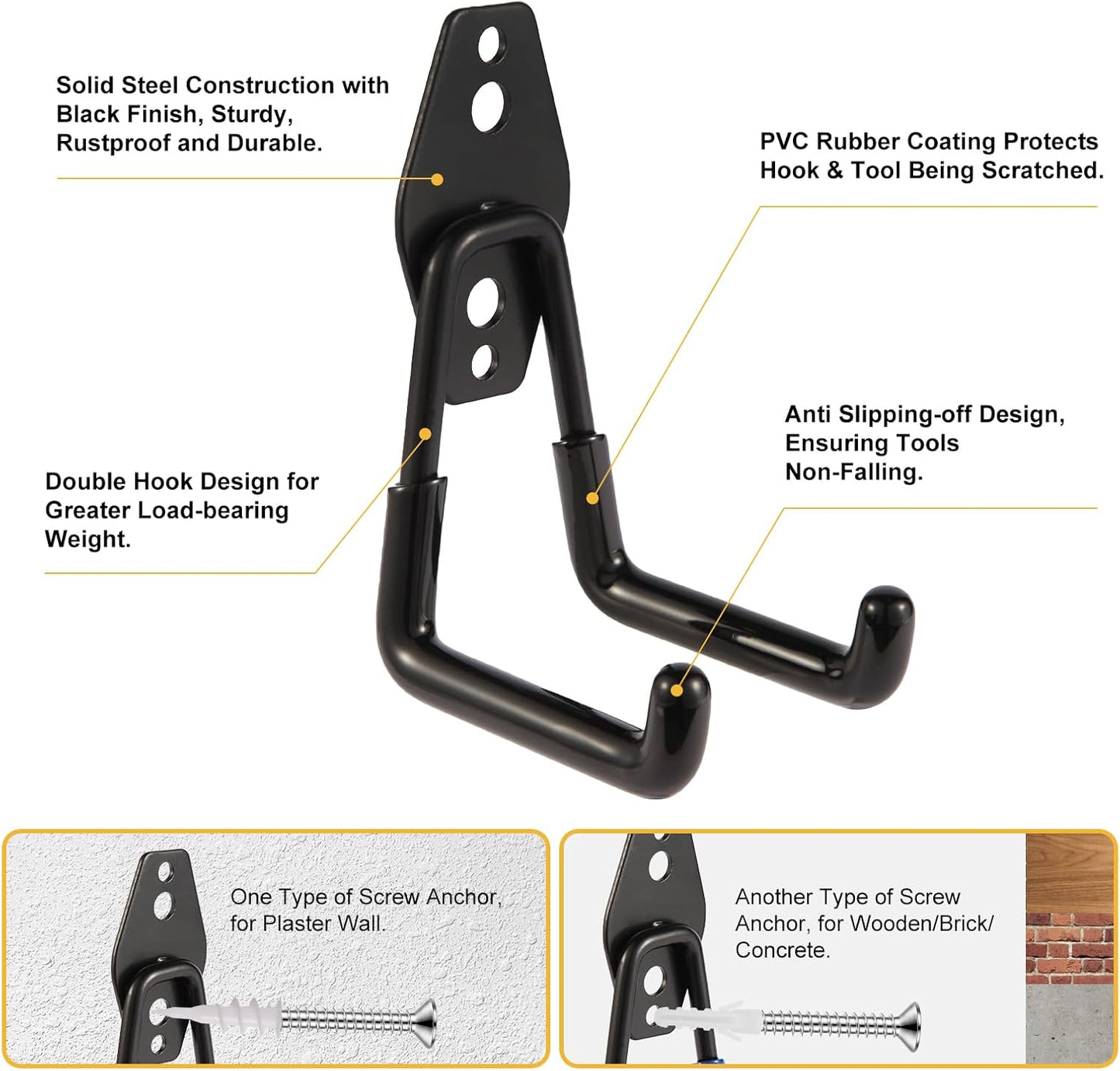 Garage Hook Heavy Duty Wall Storage Hangers, 26 Pack Garage Storage Hooks Steel Tool Black for Ladders, Ropes, Garden Tools