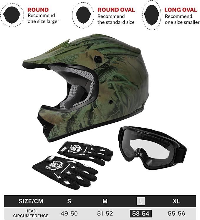 XFMT DOT Youth Kids Dirt Bike Helmet Full Face Motocross Helmets for Off-Road ATV Street Bike Four Wheeler Motorcycle with Goggles & Gloves (Maple Leaf, Large)