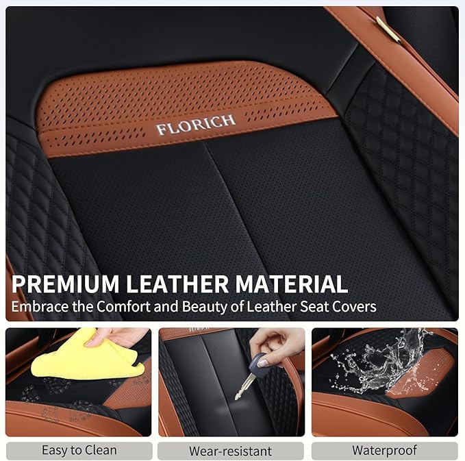 FLORICH Universal Car Seat Covers for Front Seats, Leather Seat Covers Universal Anti-Slip Driver Seat Cover, Automotive Vehicle Seat Covers fit for Trucks Vans SUVs Sedans (2 Packs, Brown&Black)