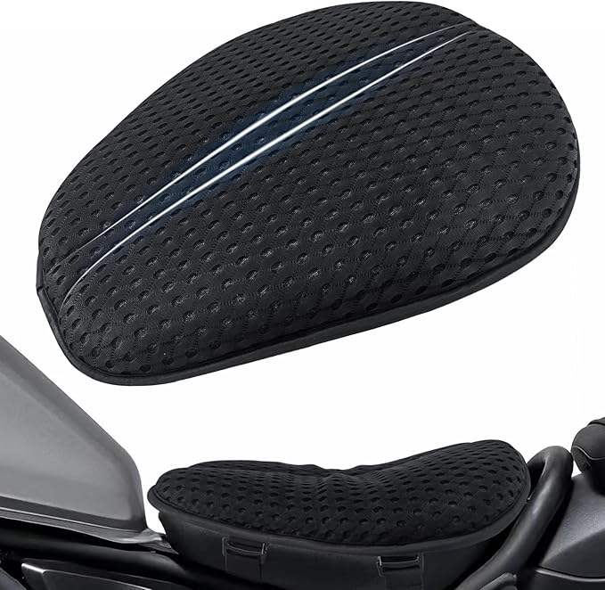 AEROiVi Airflow Pro Motorcycle Seat Pad – Ultra-Breathable 3D Mesh & Quick-Dry Fabric | 1.18" Thick Ergonomic Support | Anti-Slip Silicone Dots | Machine Washable for Easy Cleaning