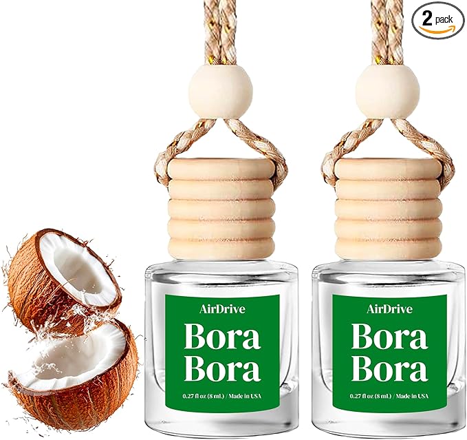 Car Air Freshener Bora Bora 2 Pack – Coconut Aroma Diffuser, Long-Lasting Tropical Car Air Freshener, Non-Toxic Car Scent For Women, Made in USA