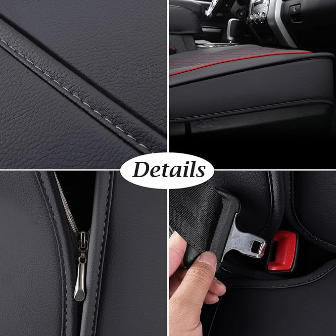 Coverado Toyota Tundra Seat Covers, Leather Seat Covers Compatible with 2007-2021 Toyota Tundra Crew/Crewmax/Extended/Double Cab Automotive Seat Covers for Car Trucks (Front, Red)