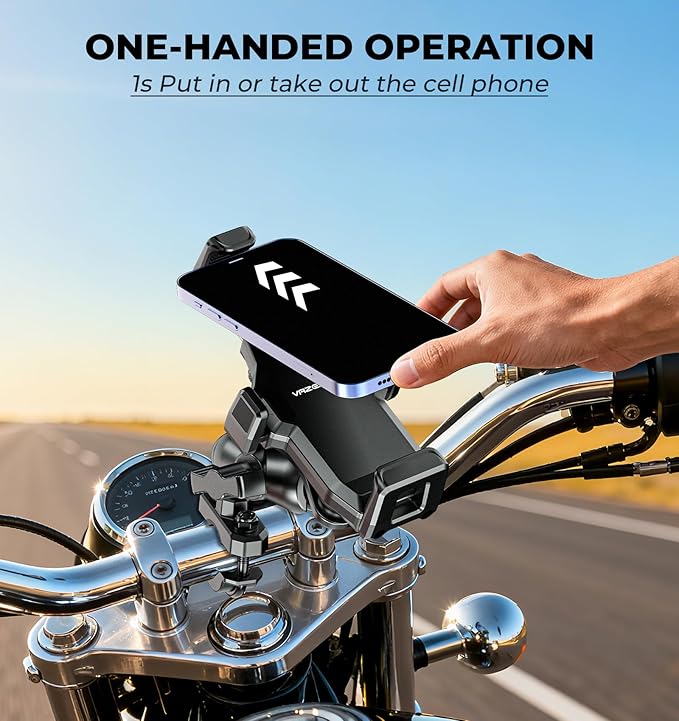 Motorcycle Phone Mount [Vibration Dampener] [High-Speed Secure Lock] Anti-Shake Motorcycle Cellphone Holder, Bike Phone Mount with Short Arm for 0.5"-1.26" Handlebar, 4.7"-7.2" Smartphone