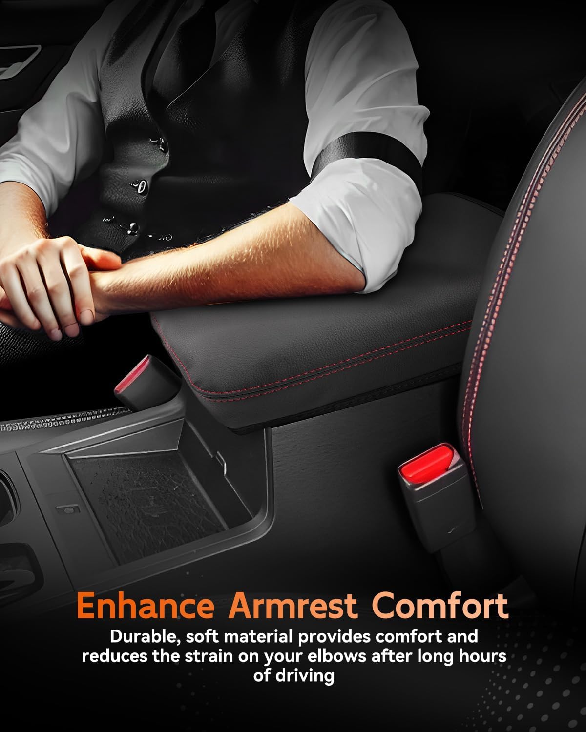 CDEFG for Nissan Frontier 2022-2025 Center Console Cover Armrest Box Cover for Frontier (S, SV, SL, Pro-X, Pro-4X) 2022 2023 2024 2025 Accessories Console Arm Rest Protector Red Line