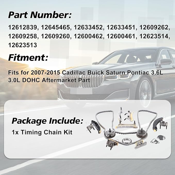 Engine Timing Chain Kit 12612839 12645465 Fits for 2007-2015 Cadillac Buick Saturn Pontiac 3.6L 3.0L DOHC Aftermarket Part