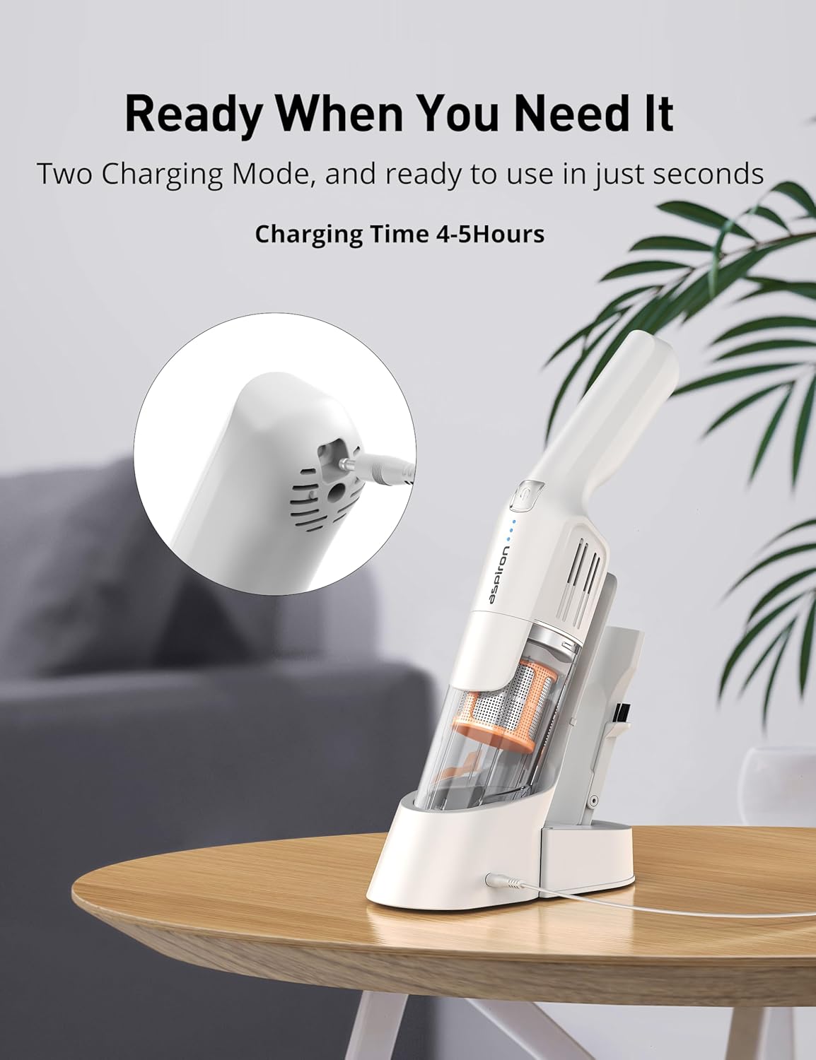 Aspiron Cordless Handheld Vacuum, 24KPA Powerful Car Vacuum, Rechargeable, Charging Dock, Ergonomic Handle, 2-in-1 Crevice Tool, 1.8lb Portable Vacuum Cleaner with 2-Speed for Car, Home, White