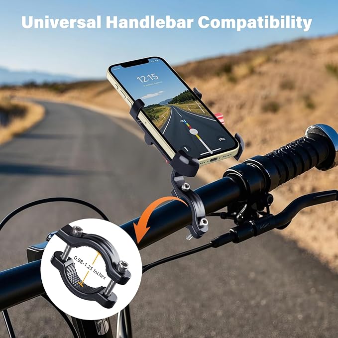 Ralos Bike Phone Mount, Aluminum Motorcycle Cellphone Holder, Mountain Bicycle Handlebar Cell Phone Clamp, Scooter Phone Clip for iPhone 16 Pro Max, 15 14 13 12 Mini, Samsung