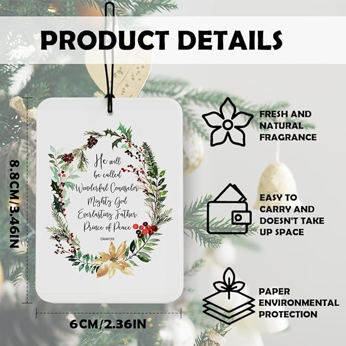 Christian Christmas Car Air Freshener 3 Pcs, Bible Verse Religious Christmas Forest Tree Deer Air Freshener Hanging Decor for Cars Closet Drawer Books Accessories Gifts
