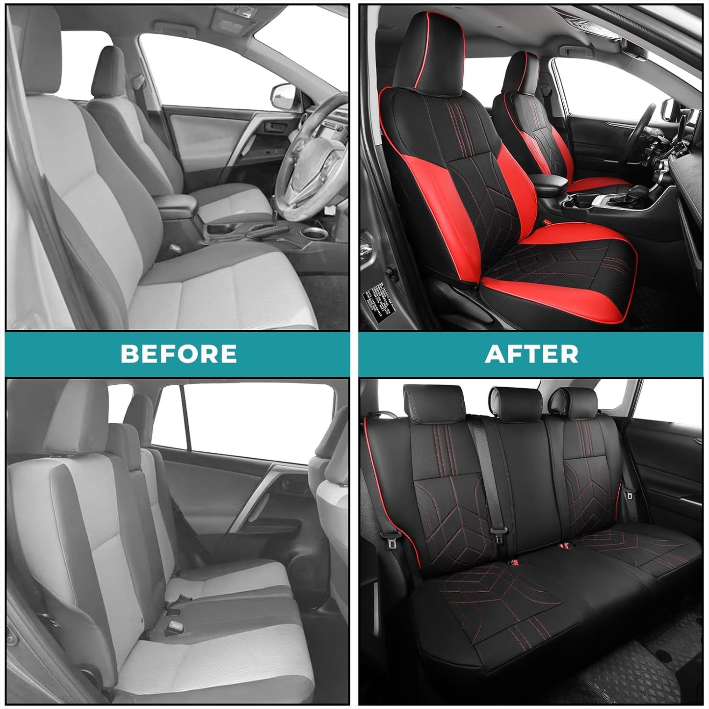 for Toyota RAV4 Seat Covers 2013 2014 2015 2016 2017 2018 RAV 4 XLE SE Limited Platinum Adventure (not for LE&Hybrid) - Custom Leather Car Seat Covers Full Set - BlackRed
