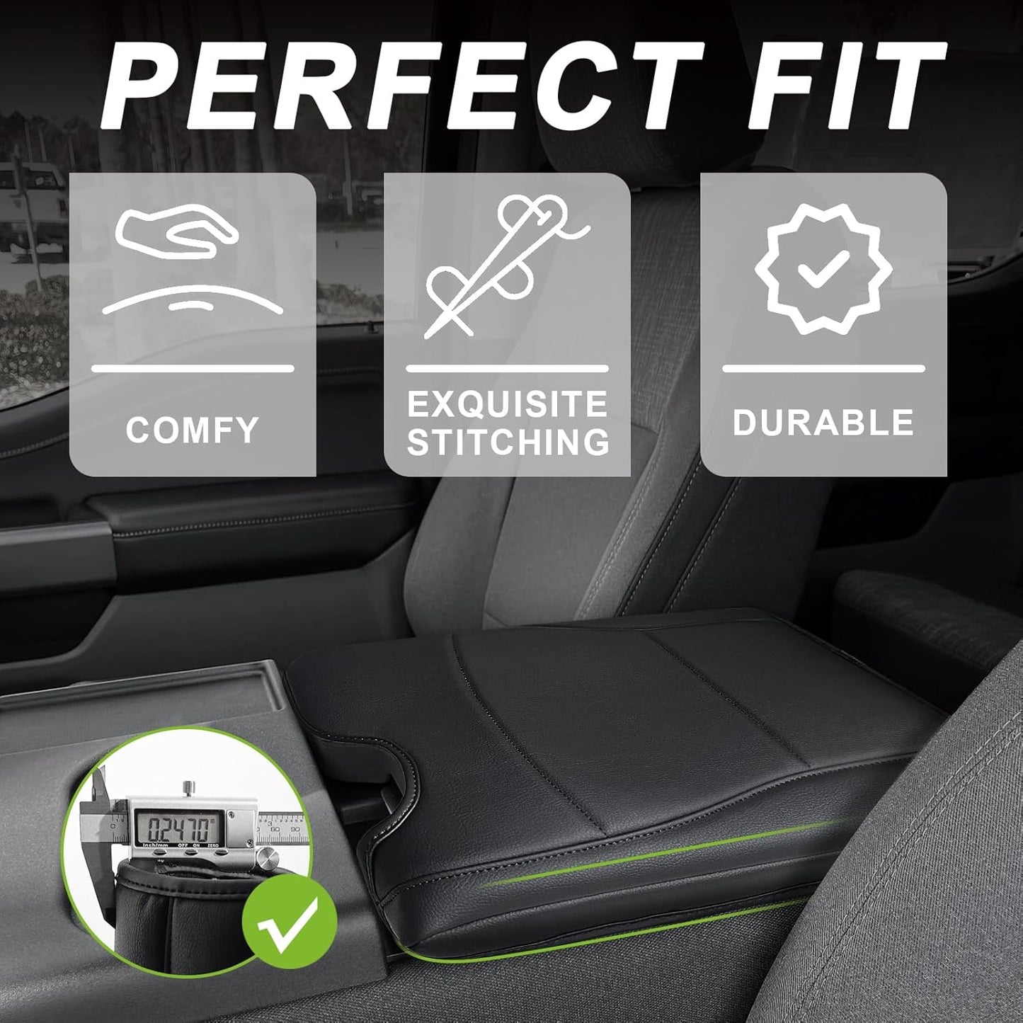 Muslogy Center Console Armrest Cover Compatible with Ford F-150 F150 2015-2024 2025 Comfort Armrest Pad Arm Rest Cushion Vegan Leather Protector Regular Thick(Jump Seat ONLY)