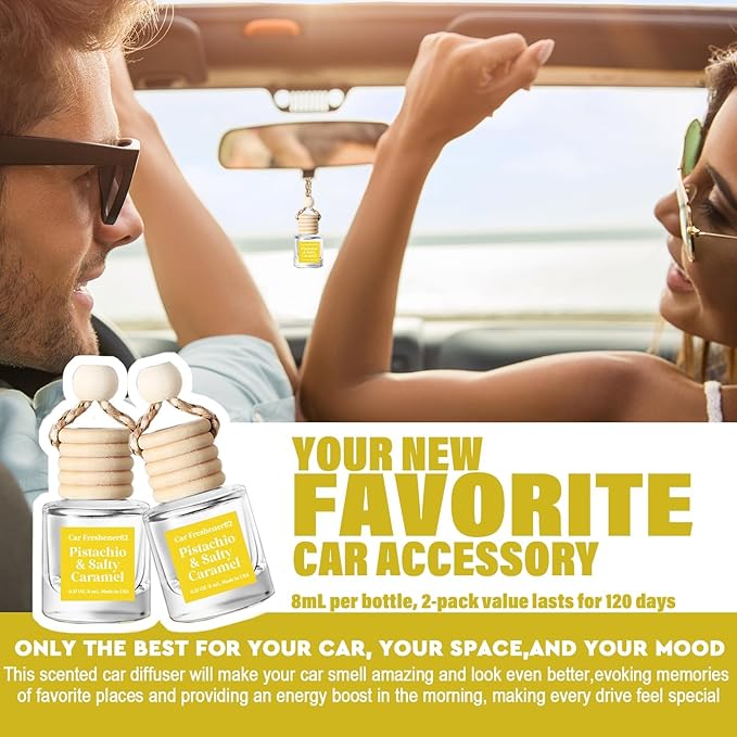 C Classy Car Air Freshener Hanging 2 Pack, Pistachio Essential Oil Diffuser for Cars, Long-Lasting Fragrance, Cute Car Accessories, C ar Air Fresheners for Women & Men Gift, Made in USA