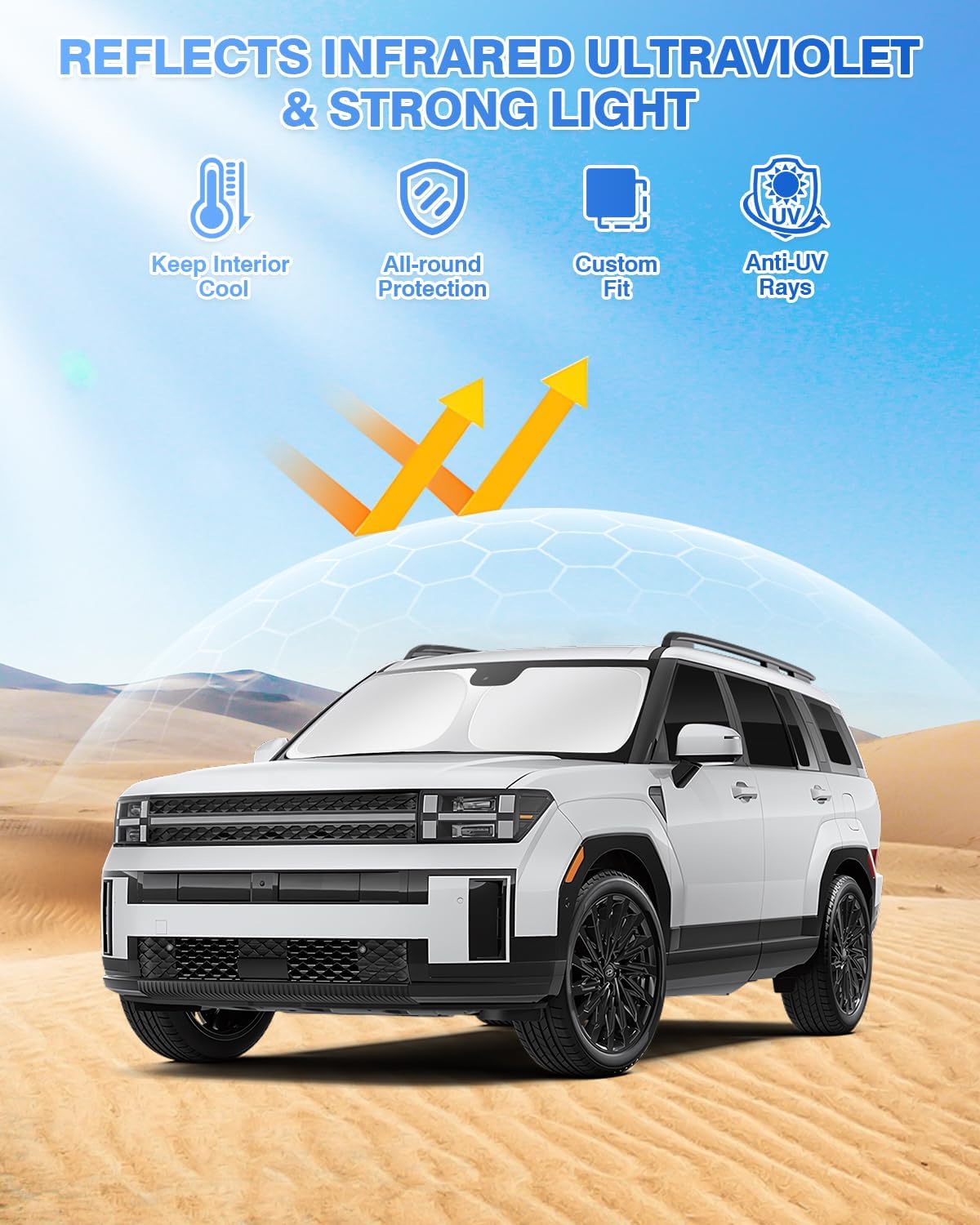 Sunshades for Hyundai Santa Fe 2024 2025 2026 Accessories Windshield Sun Shade Side Rear Window Shade Cover Sun Visor Shield Privacy Protection Keep Vehicle Cool Black 10PCS