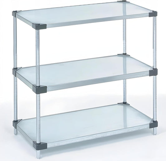 Omega 3-Tier Solid Galvanized Shelves, 24" Deep x 48" Wide x 34" HighHeavy Duty Storage Rack, Shelving Unit, NSF Certified, Ideal for Kitchen Garage Office Restaurant Warehouse 800-lb Capacity