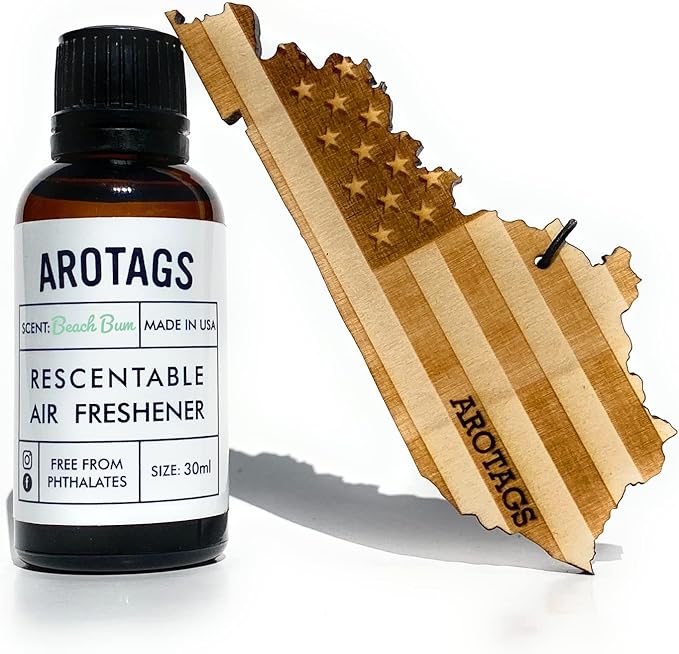 Arotags Car Air Freshener - Reusable Wood Diffuser - Hanging Odor Eliminator - Kentucky Patriot - Beach Bum Scent