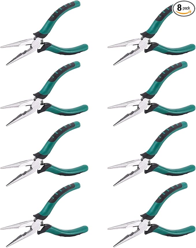 8 PCS 6.3 Inch Spring Needle Nose Pliers, Heavy Duty Steel Nose Side Cutting Pliers Nonslip Rubber Handle Wire Cutter for Crimping Looping Shearing