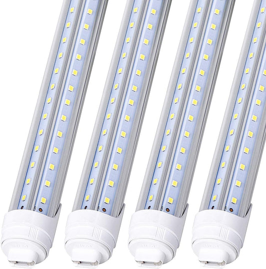 4 Pack, R17D/HO 8FT LED Bulbs - Rotate V Shape, 6000K Cold White 100W, 15000LM, 200W Equivalent F96T12/DW/HO, Clear Cover, T8/T10/T12 Replacement, Dual-End Powered, Ballast Bypass