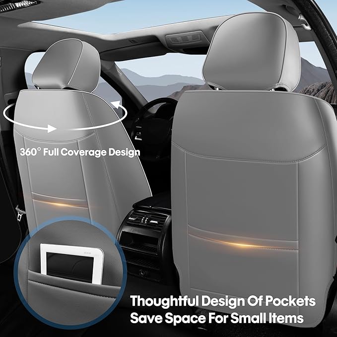 Car Seat Covers Custom Fit for Ford F150 2009-2026, Faux Leather Seat Cover Set for 2017-2026 F250 F350 F450, Compatible with Regular Cab Super Cab Super Crew Pickup Truck Cushions (Grey, Full Set)