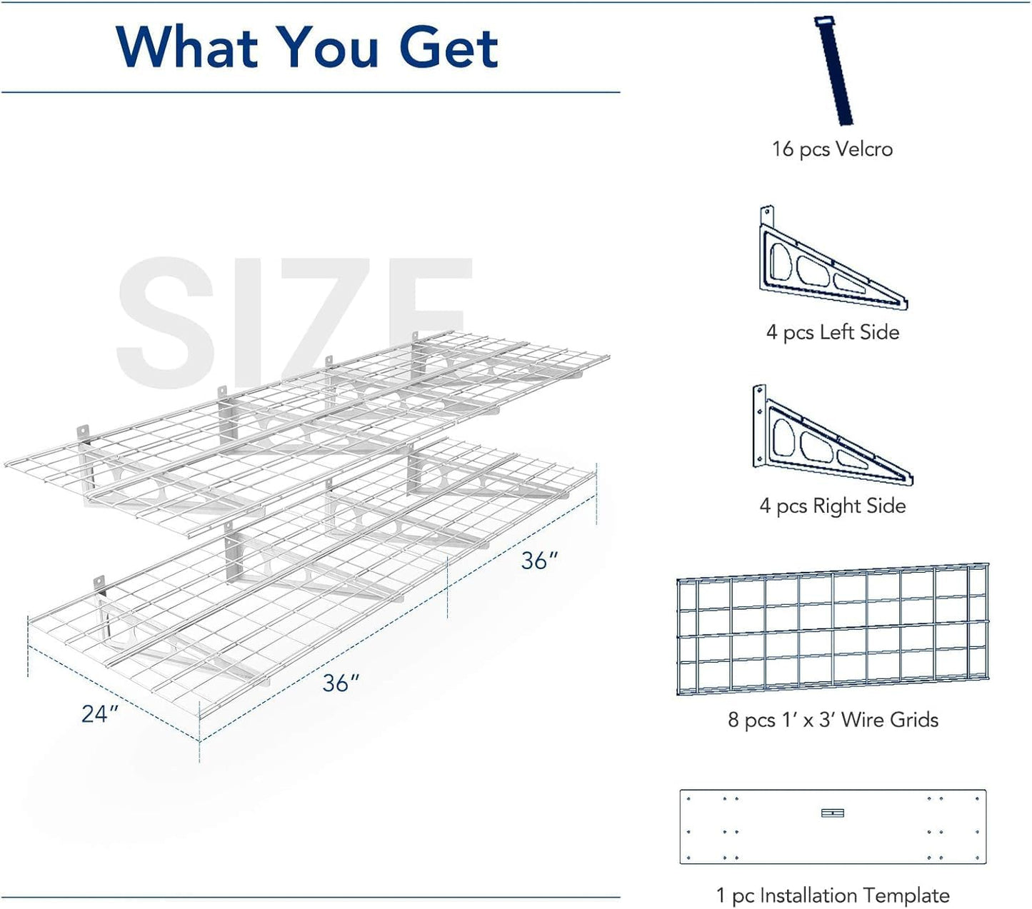 FLEXIMOUNTS 2-Pack 2x6ft Garage Shelving with Hooks 24-inch-by-72-inch Wall Shelf Garage Storage Rack Floating Shelves, White