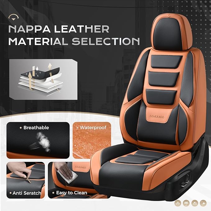Coverado Car Seat Covers, Front Covers for Cars, Car Seat Cover Front Seats, Automotive Seat Cover, Waterproof, Leather Car Seat Cushion, Universal Interior Covers Seat Protectors for Most Cars