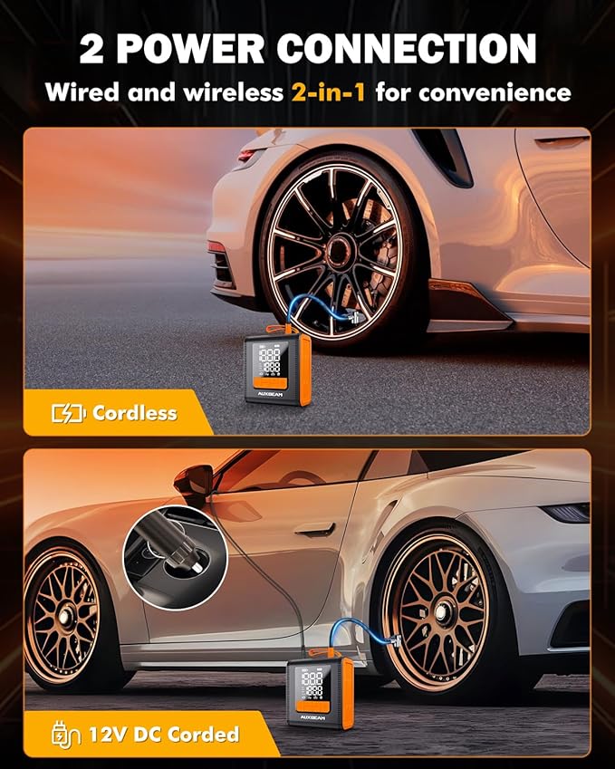 AUXBEAM Tire Inflator Portable Air Compressor,150PSI Car Tire Pump 4 Inflation Modes Cordless Air Pump With LCD Screen for Car, Motorcycle, Bike, Ball