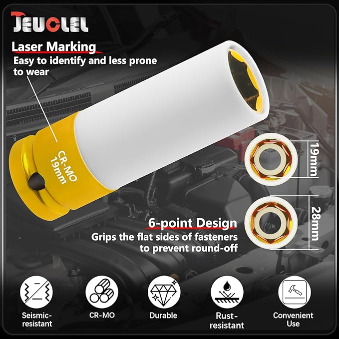 19mm 1/2"Drive Wheel Protector Impact Socket, Lug Nut Impact Socket, Non-Marring Lug Nut Thin Wall Deep Socket, Wheel Protector Hand Repair Tool