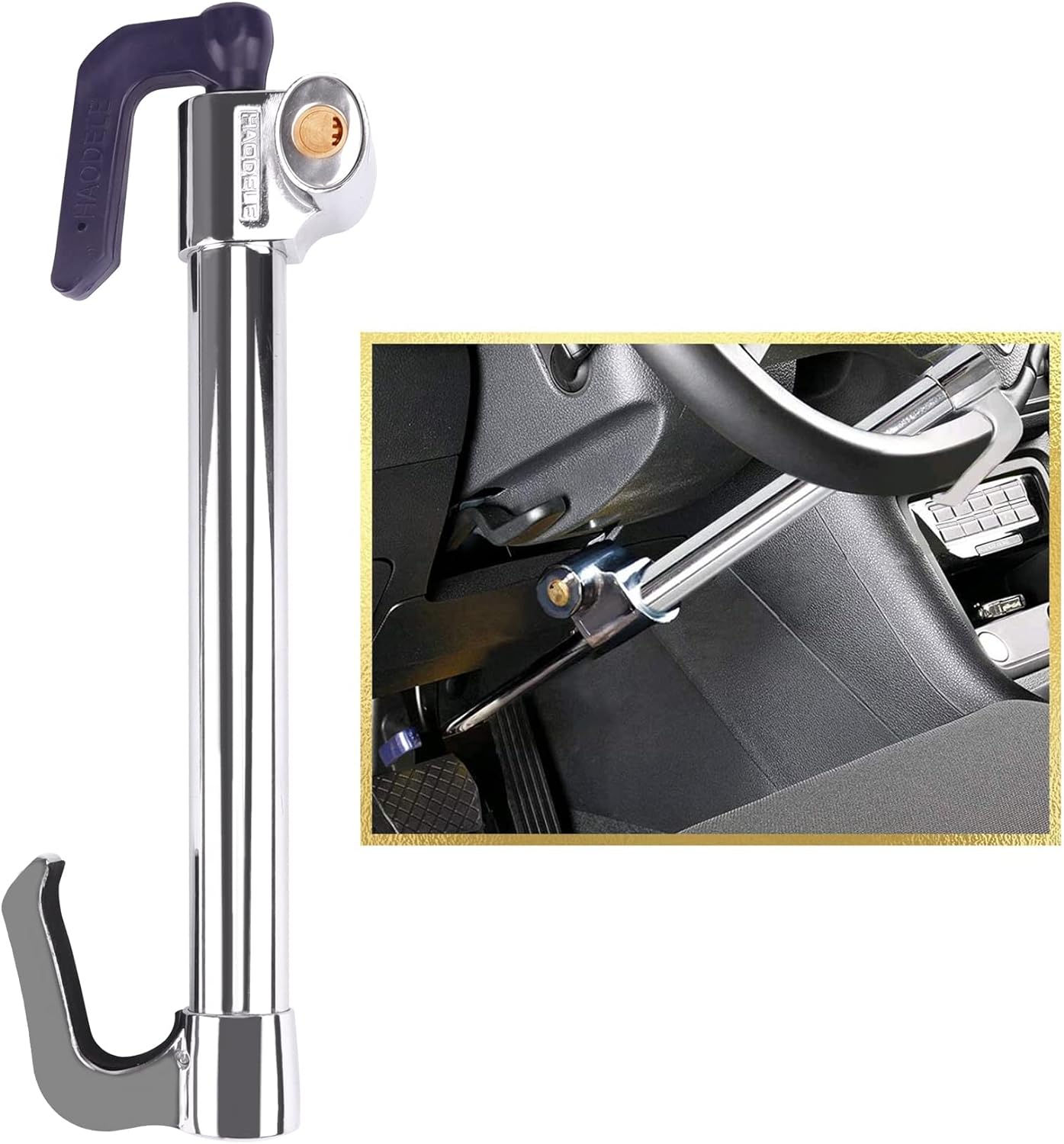 Tevlaphee Universal Steering Wheel Brake Lock Anti-Theft Retractable Double Hook Extended Car Lock Clutch Pedal for Car Truck SUV Van Security with 3 Keys(Extended)