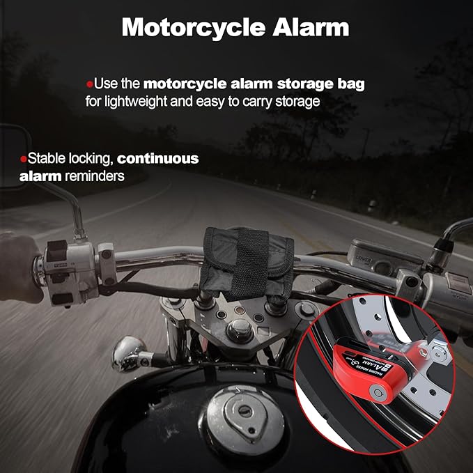 Motorcycle Alarm Disc Brake Lock With Reminder Cable - Rechargeable, 110 dB Sound, Anti-Theft Waterproof, 2 H Fast-Charging, 9 Months Standby, 7 mm Pin Universal for Bikes