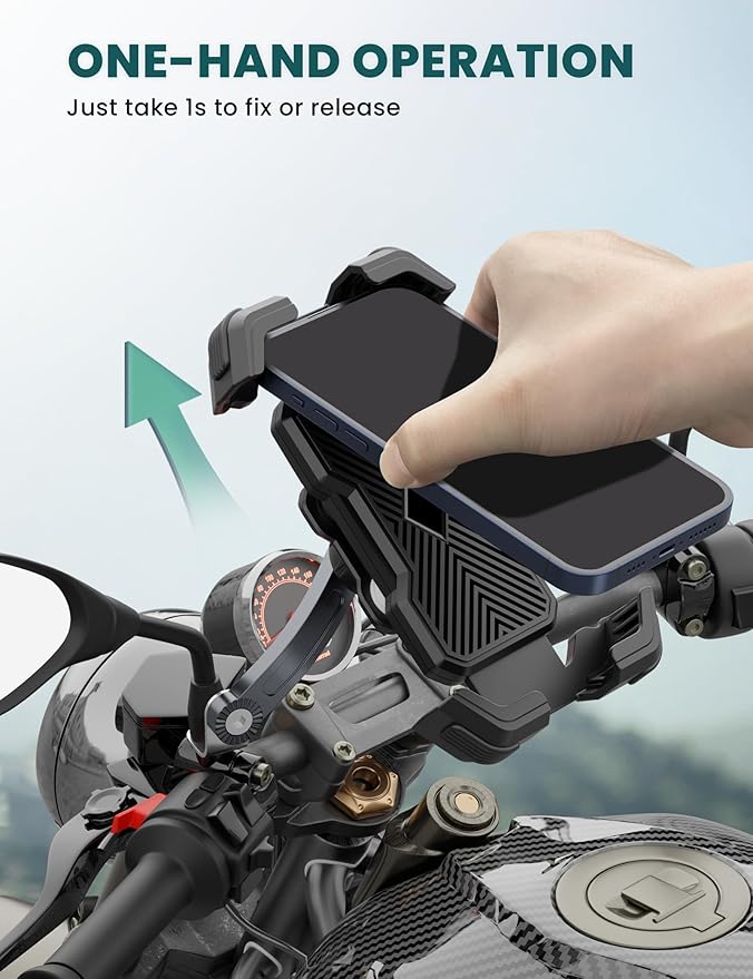 Motorcycle Phone Mount Holder 2025 [Dual Vibration Dampener] - Phone Holder for Motorcycle Rearview Mirror with 360° Rotation for iPhone 16/15/ 14/13 Pro Max, 4.5-7.2 Inch Smartphone