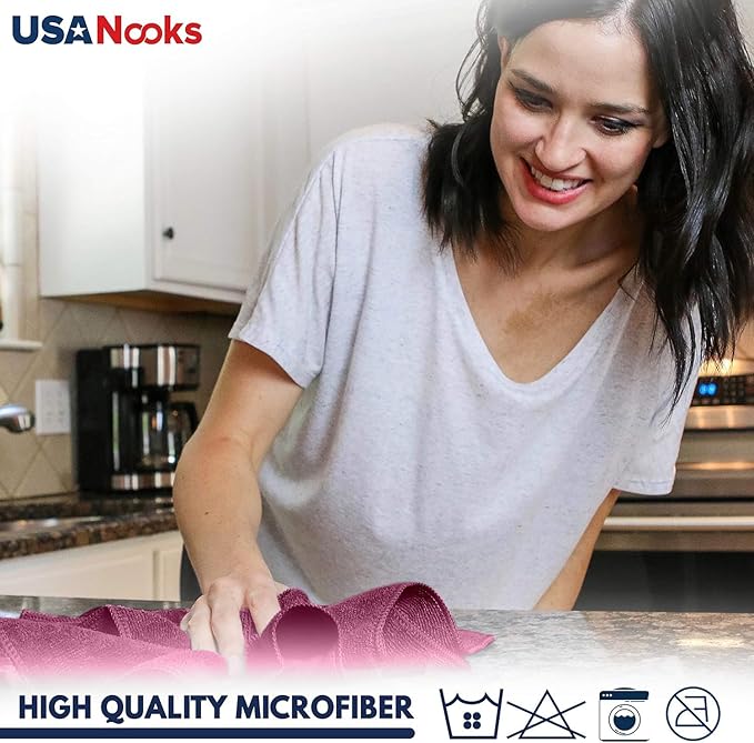 USANOOKS Microfiber Cleaning Cloth - 1200 Washes, Ultra Absorbent Towels Grip Root Weave Grime - 08pack - Burgundy