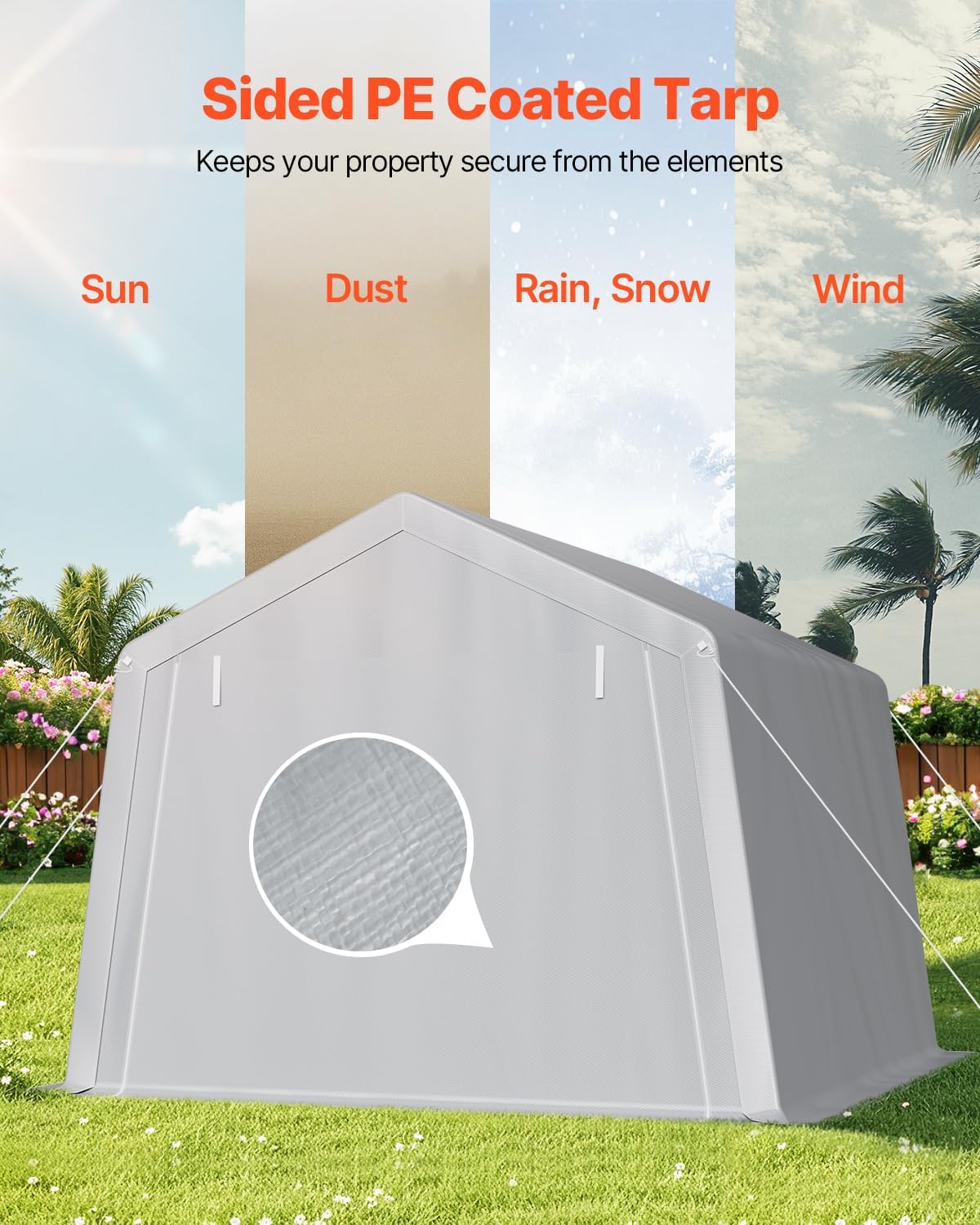 VEVOR Outdoor Storage Shed, 10 x 10 ft Portable Storage Tent with Roll-up Door & Vents, Waterproof Canopy Shed Shelter, Heavy Duty Frame, Patio Garage Carport for Motorcycle, Lawn Mower, Bike, Grey