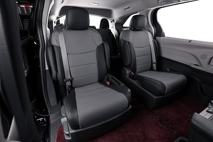 coverdream Grand Highlander Seat Covers Full Set for 2024 2025 2026 Toyota Grand Highlander SUV Seat Cushion,2nd Row w/Captain Seats,Fully Covered,Luxury Leather Car Seat Protector(Black/Grey)