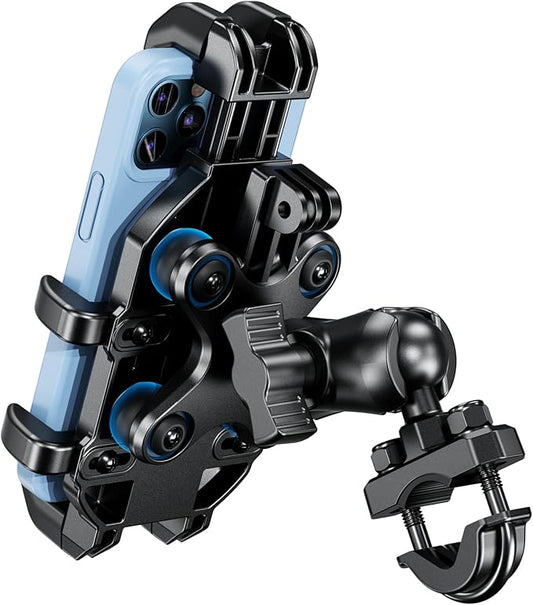 BRCOVAN Motorcycle Phone Mount Holder with Vibration Dampener, Anti-Shake Handlebar Cellphone Cradle for Bike Bicycle Scooter ATV, Adjustable Fit 5.4-6.9'' Smartphone