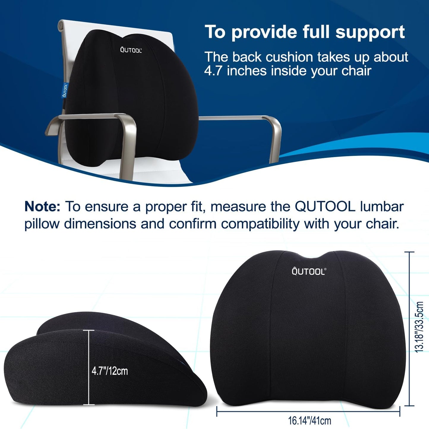 QUTOOL Lumbar Support Pillow for Office Chair, Memory Foam Low Back Support,Back Pain Relief, Ergonomic Back Cushion for Desk Chair,Gaming Chair,Adjustable Strap and Washable Cover