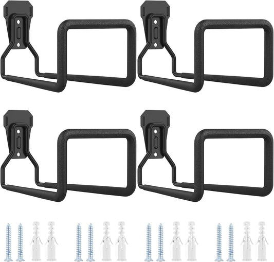 4PCS Metal Garden Hose Hook Heavy Duty Water Hose Hook Wall Mounted Garage Hook Sturdy Storage Bracket Stand Organizer160lbs for Outside Yard Water Extension Cords Black