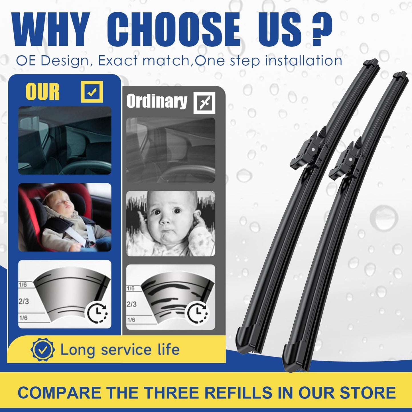 3 wipers Replacement for Chevrolet Traverse 2012-2017, Windshield Wiper Blades Original Equipment Replacement - 24"/21"/13" (Set of 3) Pinch Tab