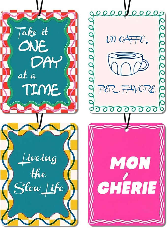 Inspirational Quote Cologne Car Air Fresheners 4 - Pack Colorful Retro Design, Ideal Gift for Friends & Self - Care, for Car, Closet & Home