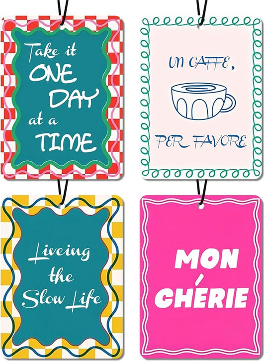 Inspirational Quote Cologne Car Air Fresheners 4 - Pack Colorful Retro Design, Ideal Gift for Friends & Self - Care, for Car, Closet & Home