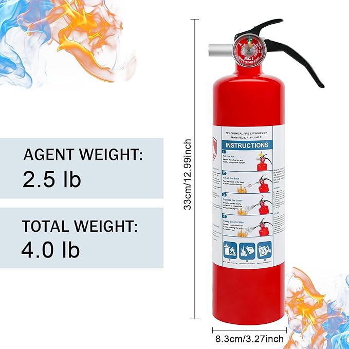 6 Pack ABC Dry Chemical Fire Extinguishers, 2.5 lb 1A:10B:C Rating for Home, Car, Boat, Quick Release Handle, Compact & Portable Dry Powder Extinguisher
