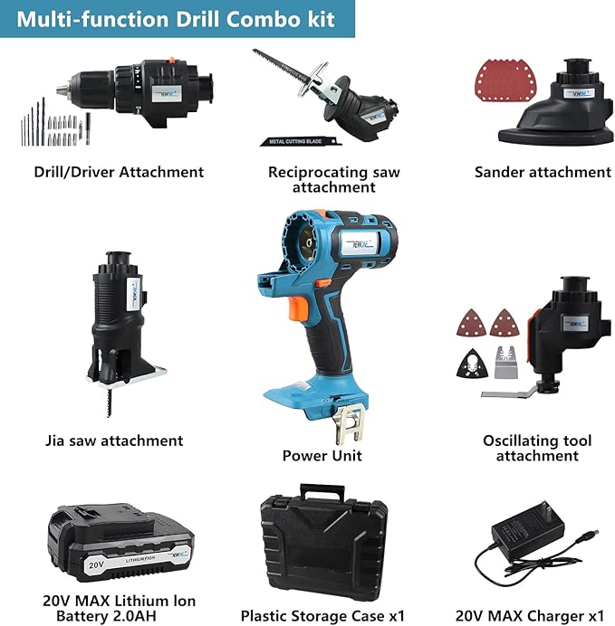 NEWONE 5-Tool Cordless Tool Combo Kit Compatible with Maki-ta 18V Battery,Tool Set with Drill, Reciprocating Saw, Driver, Oscillating Tool, Sander with Accessories, 2.0Ah Lithium Battery and Charger