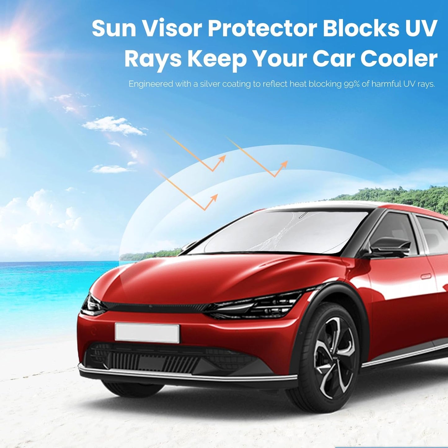 Custom Fit Kia EV6 Windshield Sunshade for 2022 2023 2024 2025 EV6 for Kia Front Window Shades Cover for Windshield Sun Visor Protector 210T Reflector Blocks UV Rays Cooler Car Accessories