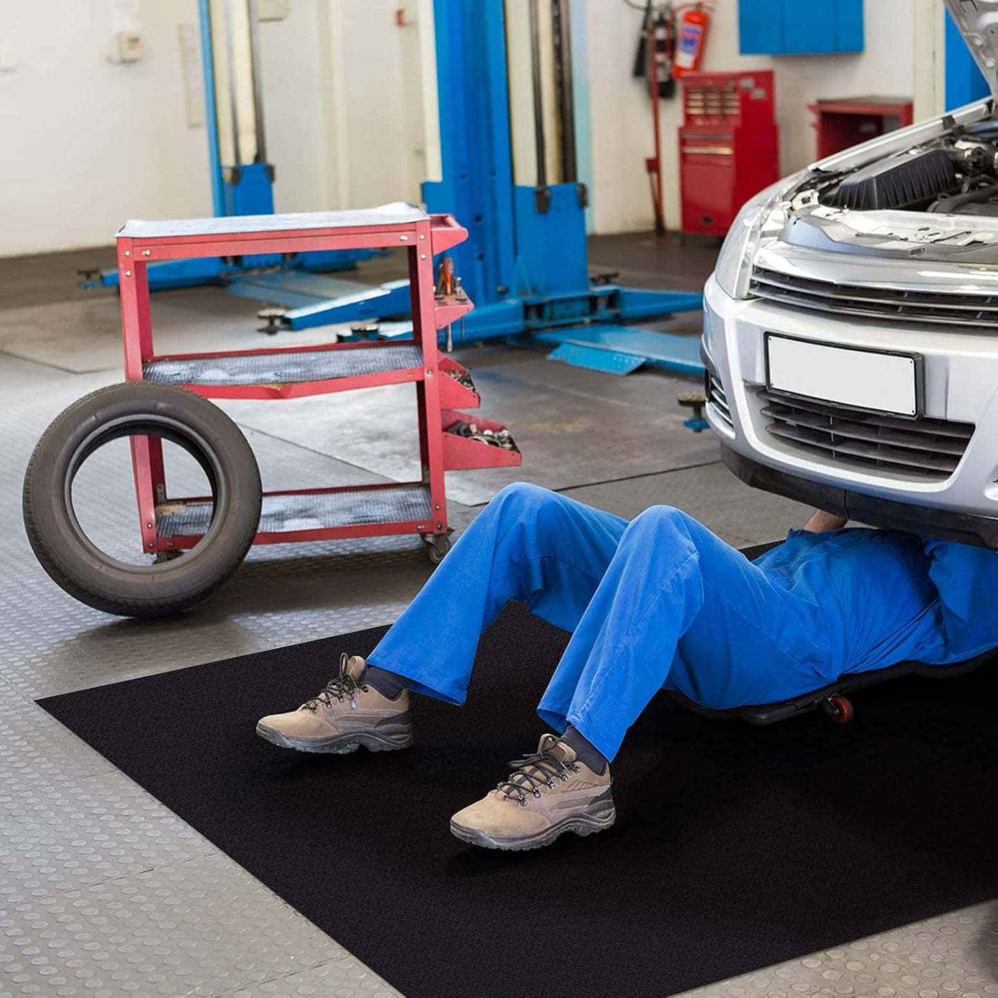 Extra Large 6.6 x 16.4ft Garage Floor Mat- Absorbent/Waterproof Oil Maintenance Mat to Protect Garage Floor Surface- Reusable Oil Spill Mat for Under Car Garage Shop Parking Floor Driveway (Black)