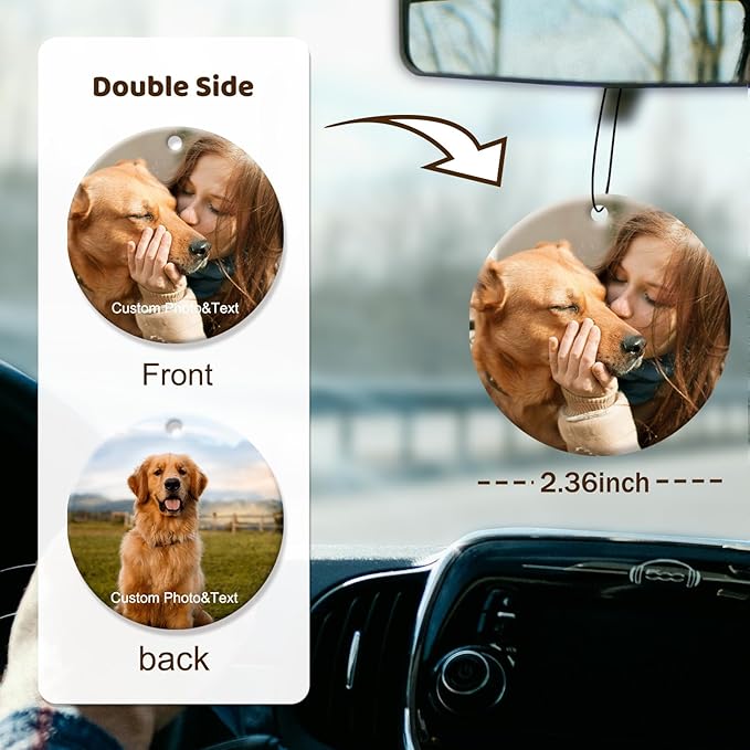 Personalized Photo Car Hanging Decor Accessories, Double-Sided Custom Picture Car Air Freshener Ornament, Car Charms for Rear View Mirror (Round)