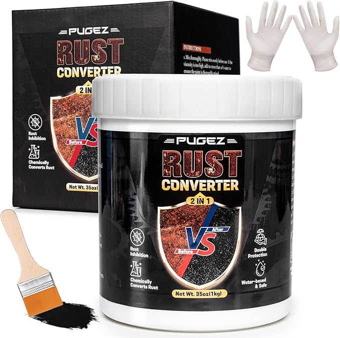 2-in-1 Rust Converter Paint for Metal, 35 Floz Black Rust Inhibitor Metal Primer, Water-Based Rust Reformer for Trailer Cars, Long-Lasting Rust-proof Protective Coating, Corrosion Protection