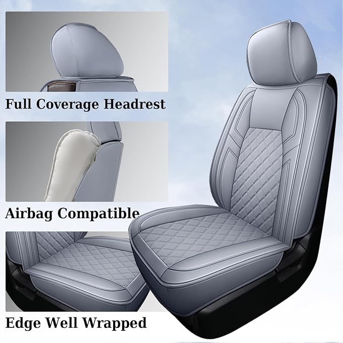 Coverado Toyota Tundra Seat Covers, Leather Seat Covers Compatible with 2007-2021 Toyota Tundra Crew/Crewmax/Extended/Double Cab Automotive Seat Covers for Car Trucks (Front, Gray)