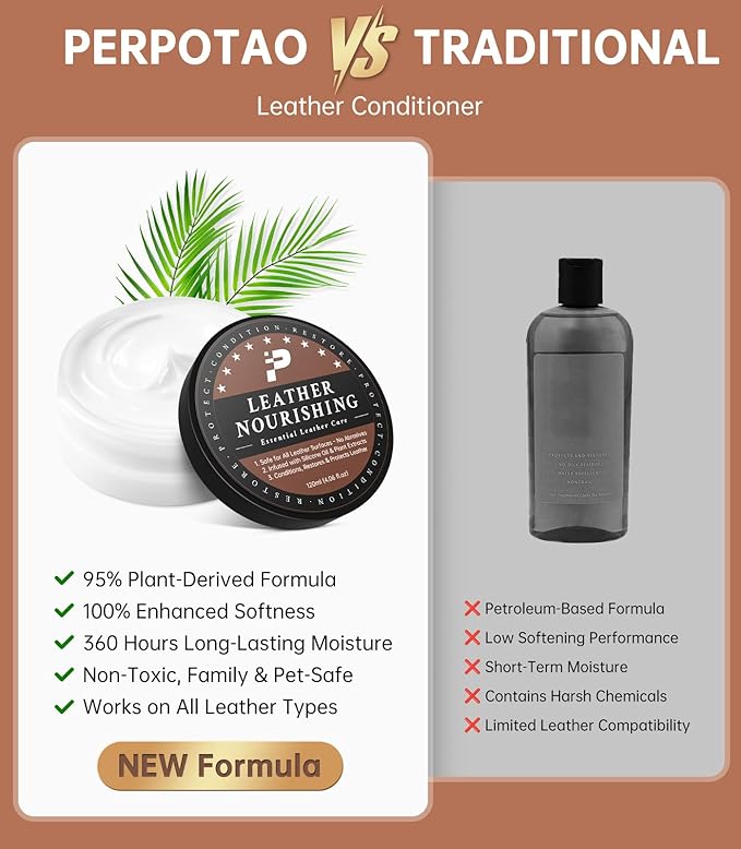 Leather Conditioner - 2 Pack Deep Conditioning Care for Leather Seats, Car Interior, Moisturizes & Protects Couch, Purses, Boots, Shoes & Furniture - Natural Plant-Based, Family & Pet Safe