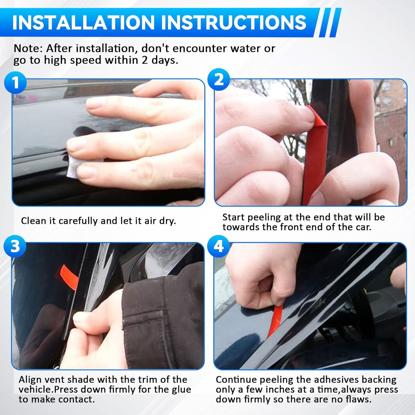 4pcs Front+Rear Smoke Tint Sun/Rain Guard Outside Mount Tape-On Vent Window Visors Compatible with 97-03 E39 5-Series 4-Door Sedan M5 525 528 530 540 i