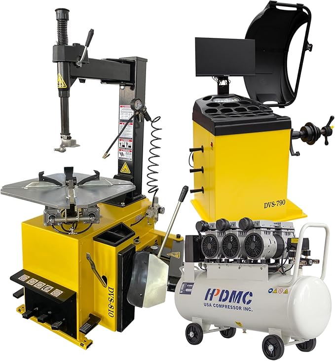 21'' Rim 1.5HP Tire Changer and 10''-24'' Rim Tire Balancer Combo and 3HP Oil-Free Air Compressor for Tire Repair and Wheel Balancing Garage Shop Equipment w/ 1 Year Full Warranty