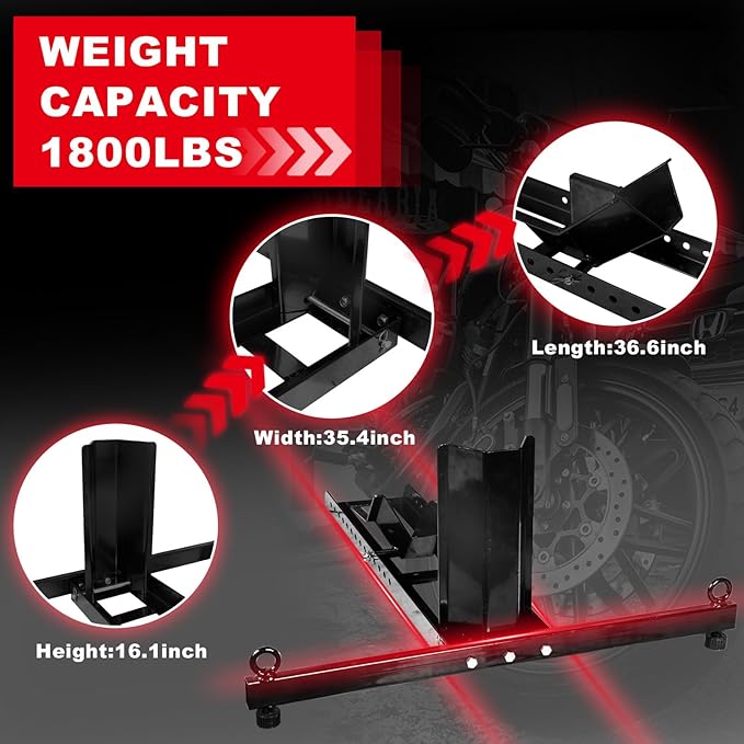 Big RED Motorcycle Trailer Wheel Chock: Adjustable Heavy-Duty Steel Motorcycle Stand Wheel Tire Chock for 16"-25" Off-Road and Standard Motorcycles, Upright 1800lbs Capacity